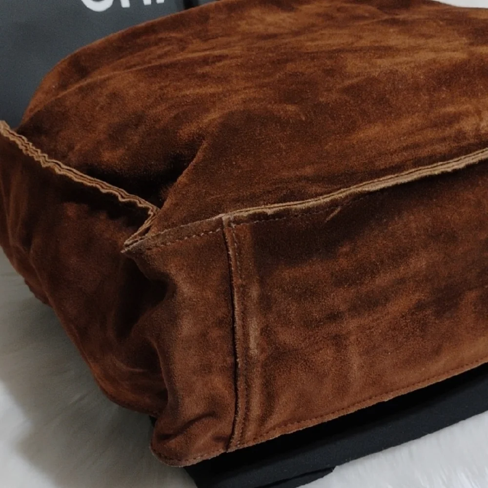 SALE! Authentic CHANEL Vintage Brown Suede Tote Handbag W Dust Bag - Picture 8 of 16